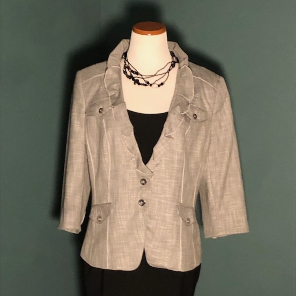 White House Black market peplum jacket with ruffled details
